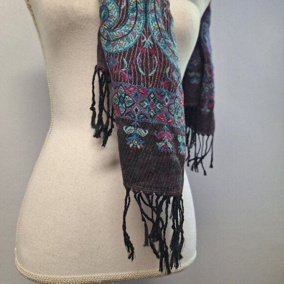 Wrap Shawl Frings Boho Wide‎ Scarf Accessory Blue Purple Paisley Tribal - Picture 8 of 10